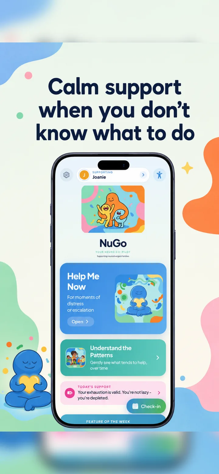 NuGo home screen with Help Me Now